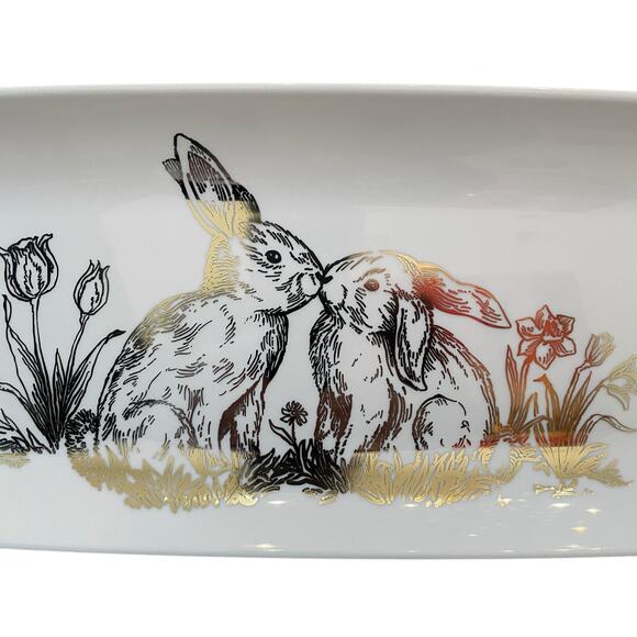 3pc Rachel Ashwell Metallic BUNNIES Disposable Serving Platters White New - Picture 5 of 15